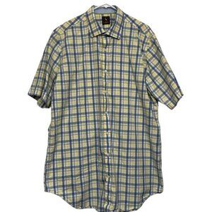 Men's Tailorbyrd Yellow Blue White Plaid Button Down Shirt Size 2XLT EUC #6383